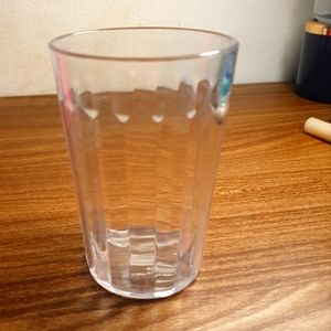 White striped plastic cup